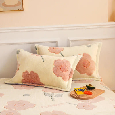 ensemble protege oreiller fleur rose