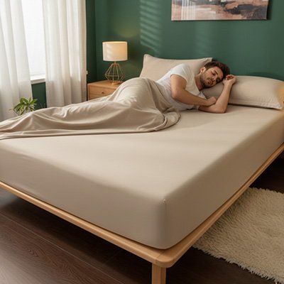 homme endormi sur drap housse
