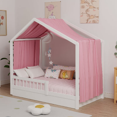 vue ciel de lit cabane auvent rose