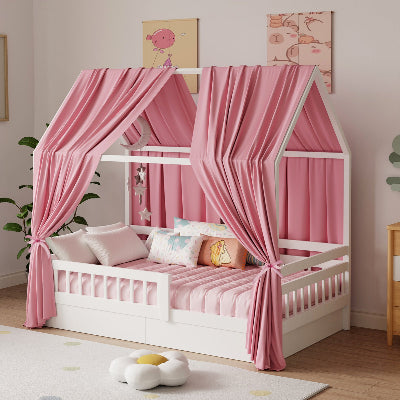vue ciel de lit cabane rose