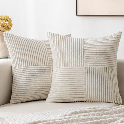 vue housse de coussin patchwork beige