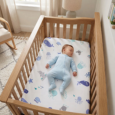 bebe dormant sur drap housse bebe bleu clair
