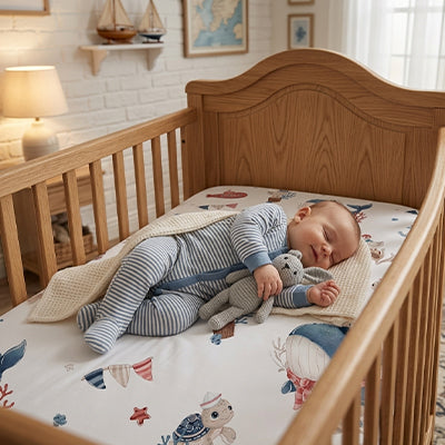 bebe dormant sur drap housse bebe bleu fonce