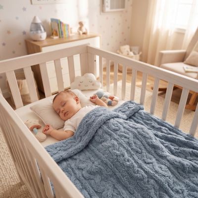 bebe endormi avec couverture en polaire bebe bleue