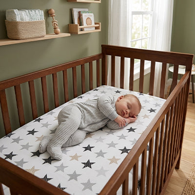 bebe endormi sur drap housse bebe etoile