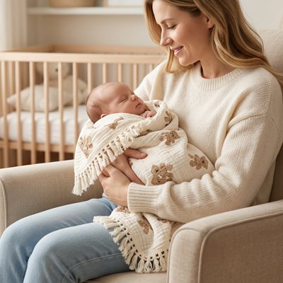 bébé endormie dans couverture emmaillotage bébé dans bras maman