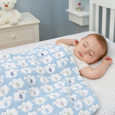 bébé faisant sieste avec couverture en polaire bebe bleu