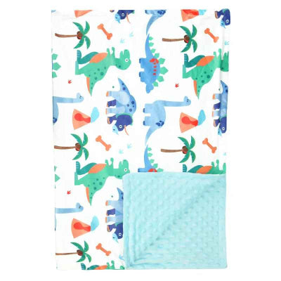 couverture bebe cote motif dinosaure et cote velours a bulles