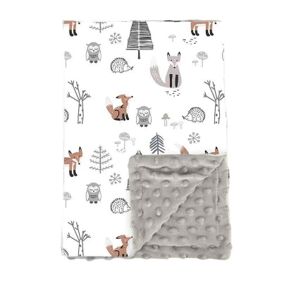couverture bebe cote motif hibou et cote velours a bulles