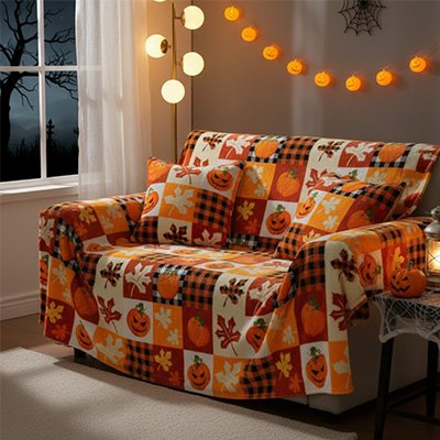 couverture recouvrant divan comme décoration dhalloween