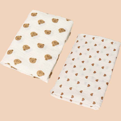 ensemble deux couverture emmaillotage bébé tête ours et coeur