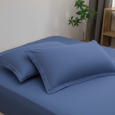 ensemble deux taie doreiller bleu sur matelas