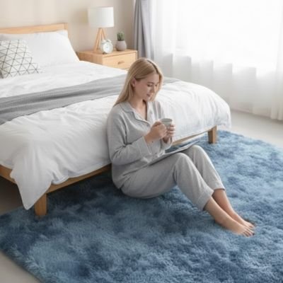 femme assise sur tapis descente de lit