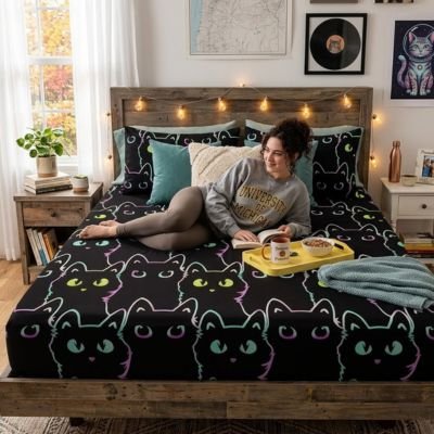 femme déjeunant sur drap housse