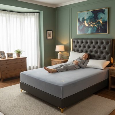 femme endormie sur lit avec drap housse flanelle