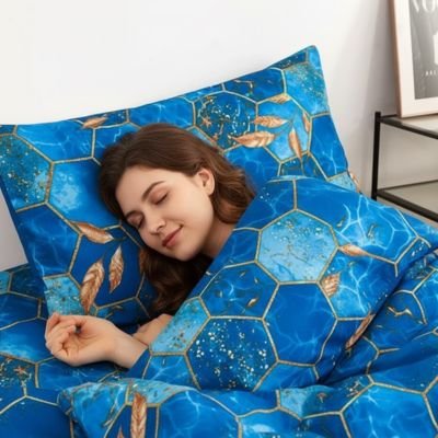 femme endormie sur taie doreiller bleu dans lit