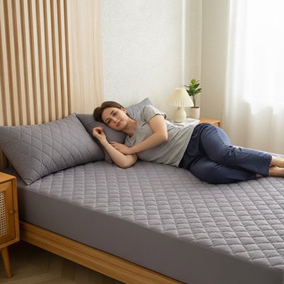femme relaxant sur protège matelas