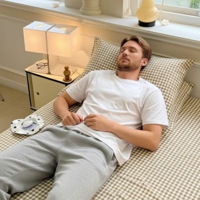 homme endormi dans son lit sur taie doreiller