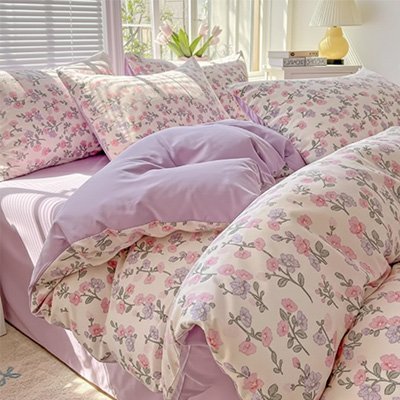 housse de couette lilas replier vue sur les deux côté