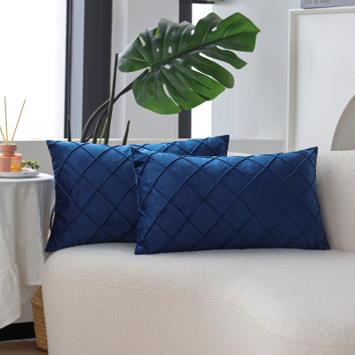 housse de coussin 30x50 bleu superposé sur sofa