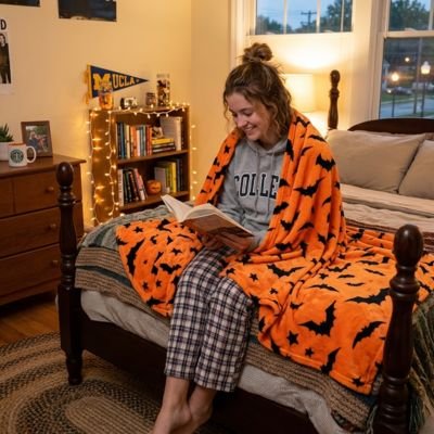 jeune fille enveloppée dans plaid orange