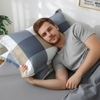 jeune homme relaxant dans son lit sur taie doreiller