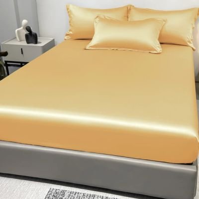 lit avec draps housse beige