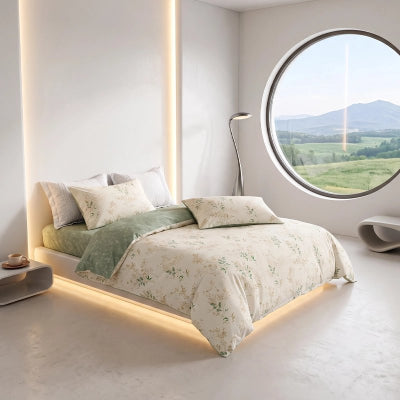 lit avec parure de lit 200x200 impression florale
