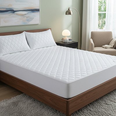 lit avec protège matelas blanc