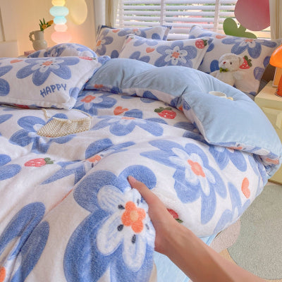 main palpant housse de couette flanelle bleue