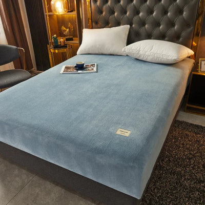 présentation drap housse flanelle bleu claire