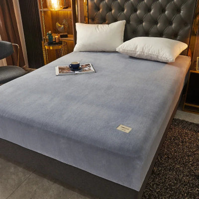 présentation drap housse flanelle gris clair