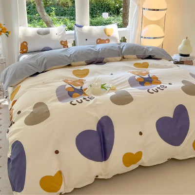 présentation ensemble complet housse de couette coeur