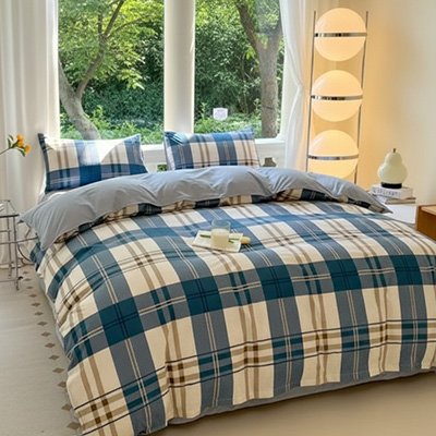 présentation ensemble complet housse de couette motif tartan