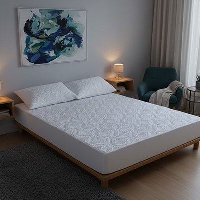 protege matelas blanc sur lit