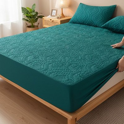 protege matelas vert sur lit
