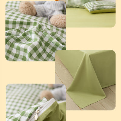 quatre images montrant différents aspects ensemble housse de couette