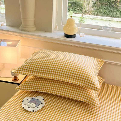 taie doreiller motif vichy jaune superposer