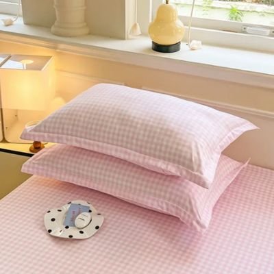 taie doreiller motif vichy rose superposer