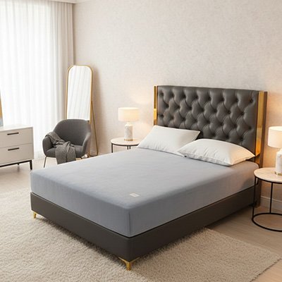 vue chambre avec drap housse flanelle sur le maltelas