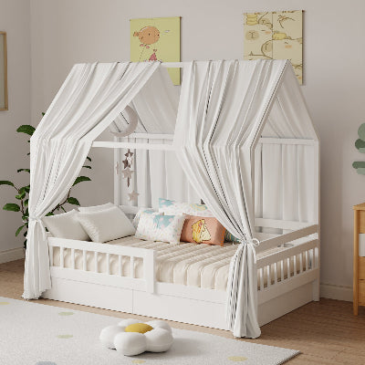 vue ciel de lit cabane blanc