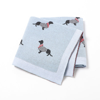 vue couverture bébé tricot bleu clair