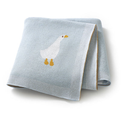 vue couverture bébé tricot canard bleu clair