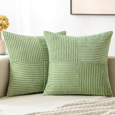 vue housse de coussin patchwork verte