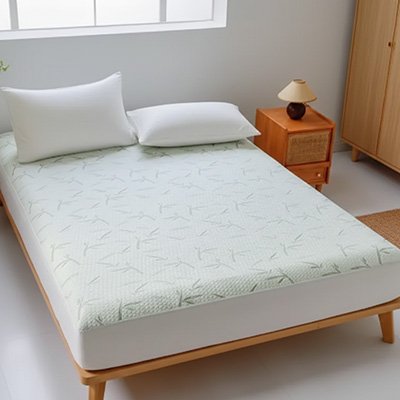 vue housse de matelas sur lit