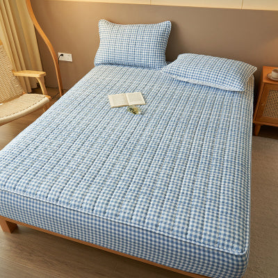 vue protège matelas 160x200 vichy bleu