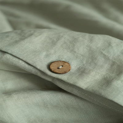 zoom fermeture à bouton housse de couette lin