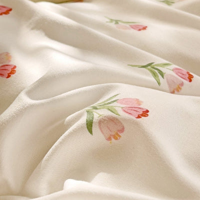 zoom motif tulipe rose parure de lit